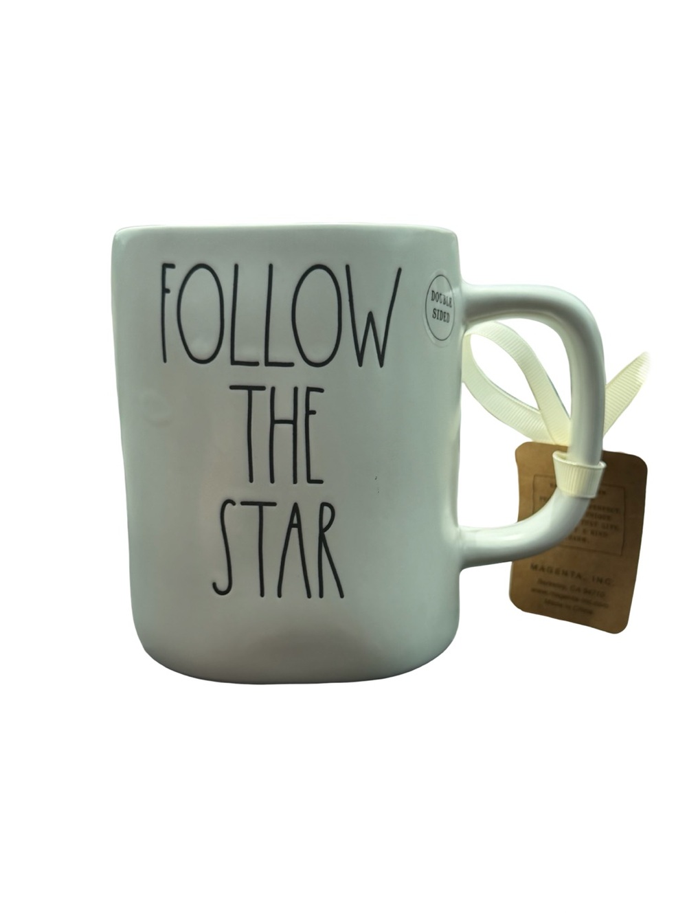 Rae Dunn Follow The Star Double-Sided Ceramic Mug White Gold Star